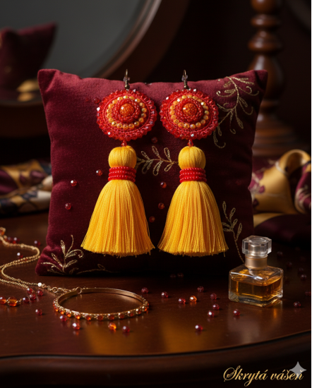 Háčkované  dizajnové náušnice "Skrytá vášeň"